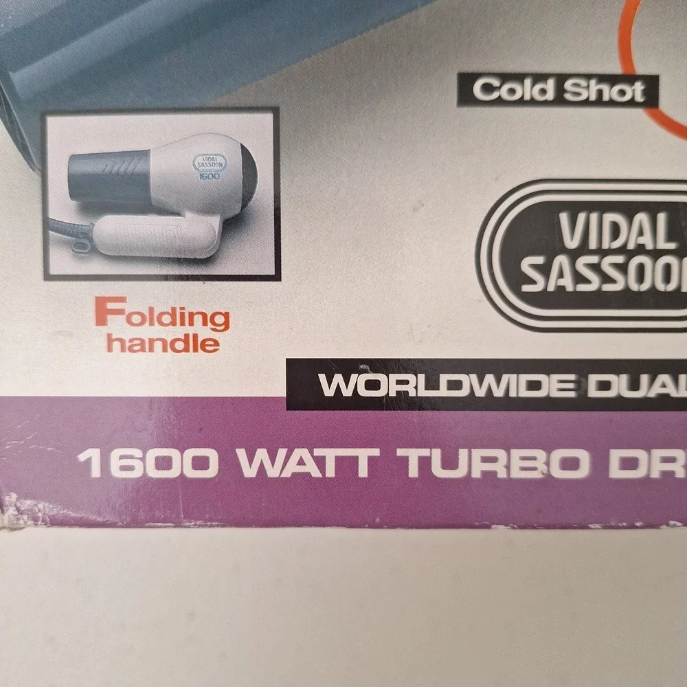 NEW Vidal Sasson 1600 Watt Turbo Hair Dryer & DIFFUSER Folding Handle Cold Shot